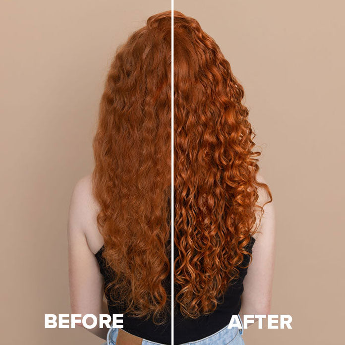 back view of woman before and after using Bellissima diffuser for curly hair