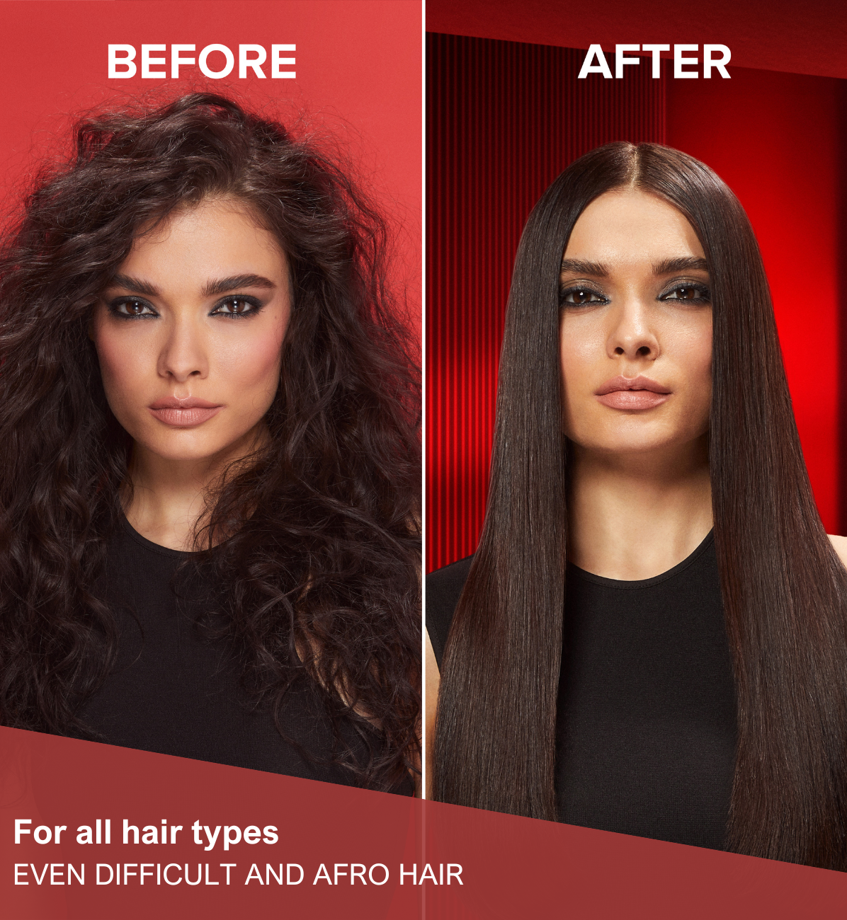 Before and after using a model with the Bellissima Absolute Hair Straightener