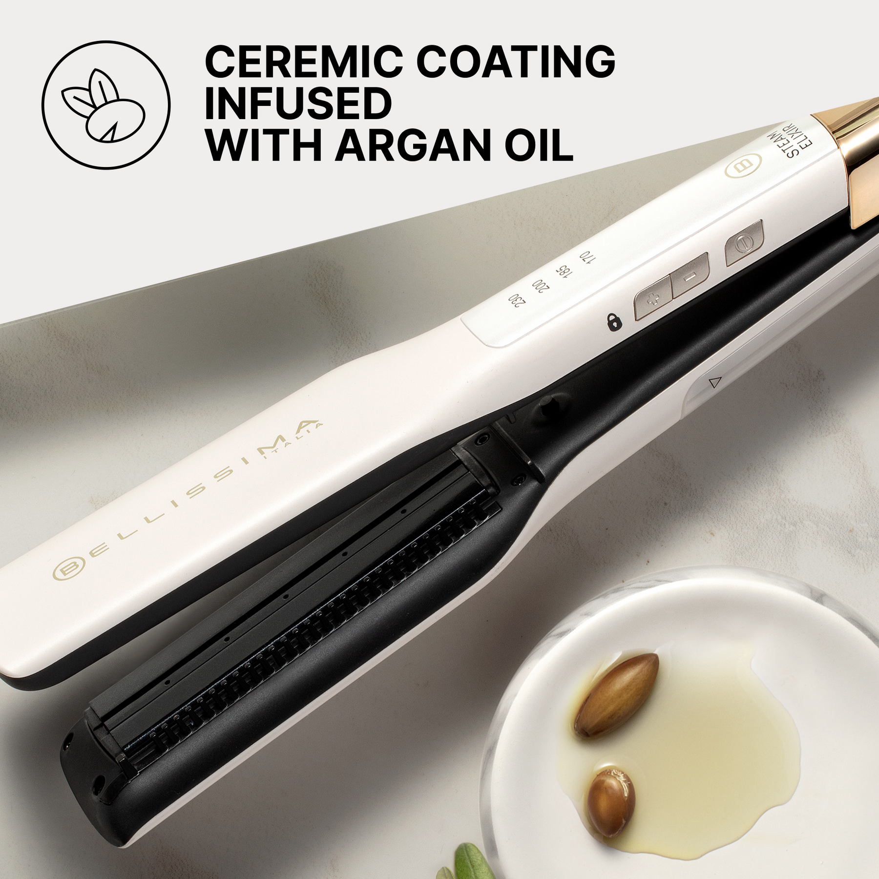 Bellissima Steam Elixir Straighteners with Ceramic Coating Infused with Argan Oil