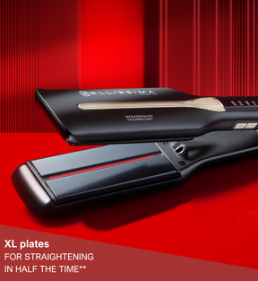 Close up image of the Bellissima Absolute hair straightener XL plates