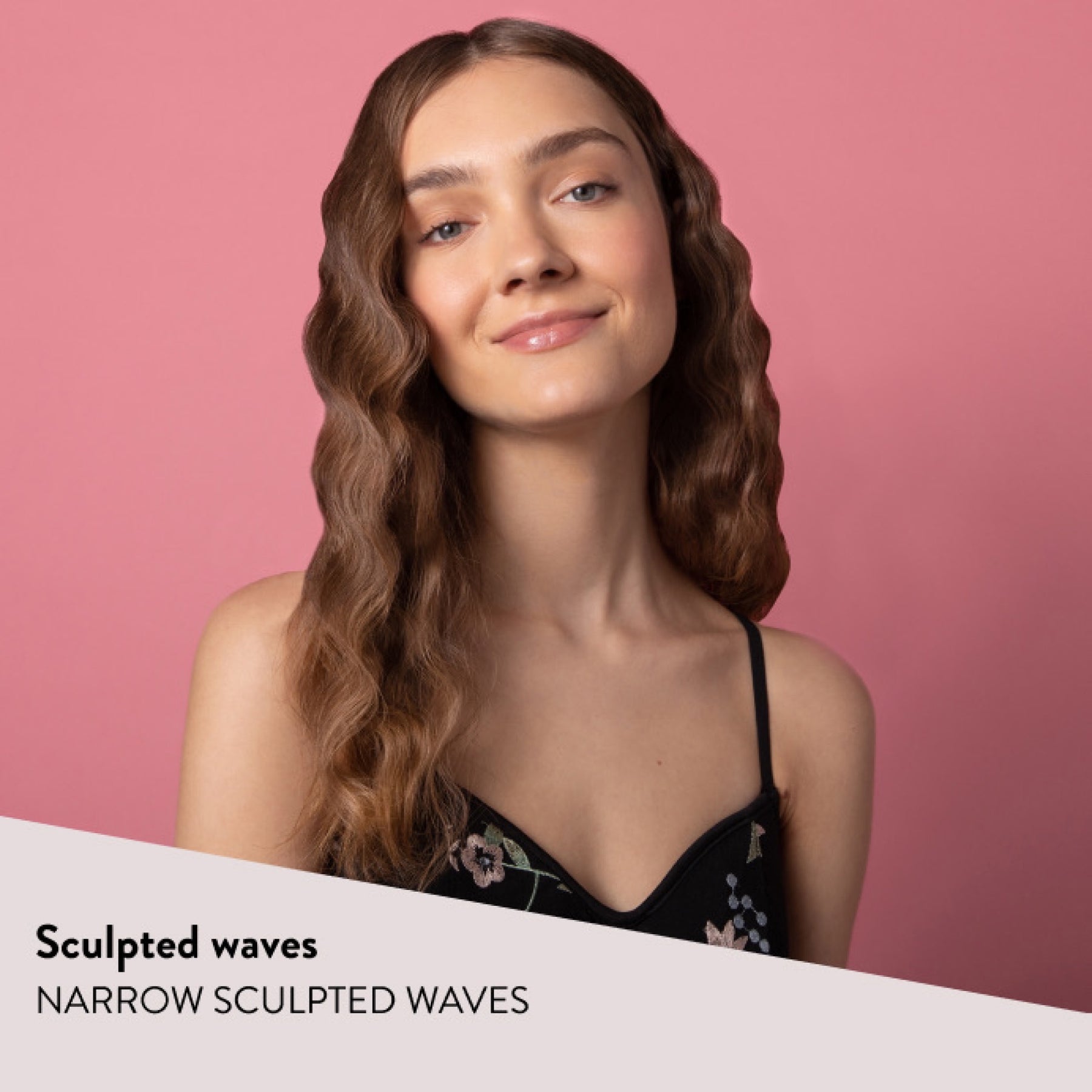 Model after using the Bellissima Beach Waves Curler with the Sculpted Waves caption