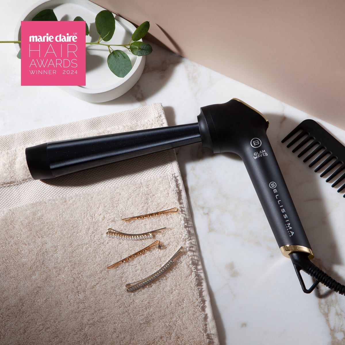 Bellissima Glam Waves Hair Wand with the Marie Claire Hair Awards 2024 Winner Badge