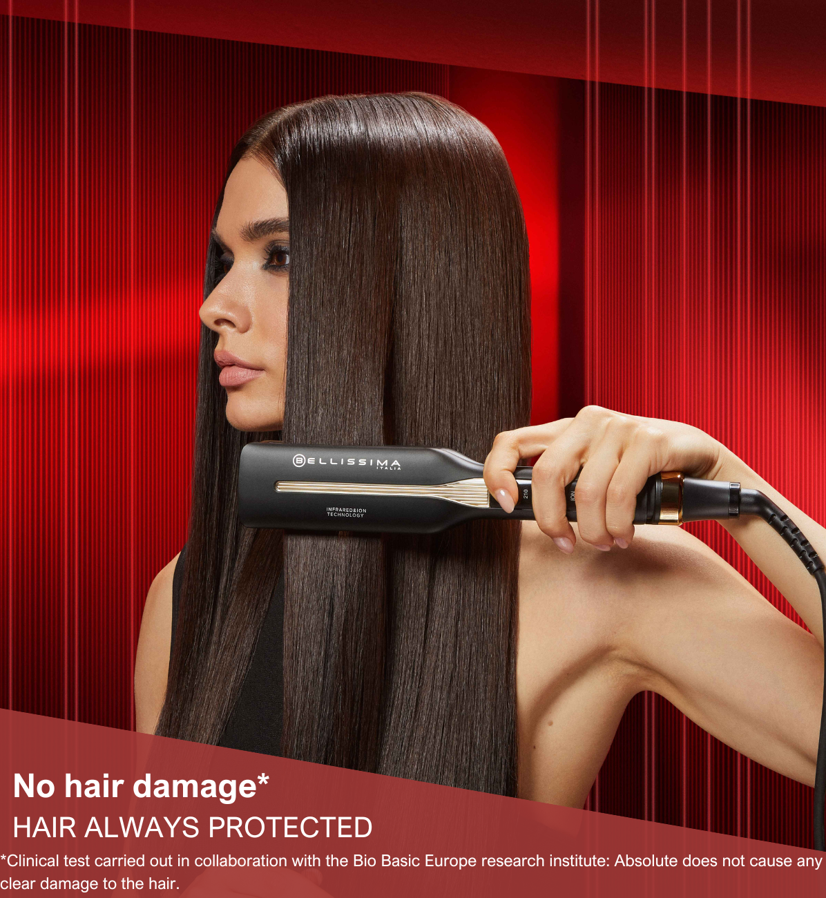 Model using the Bellissima Absolute Hair Straightener 