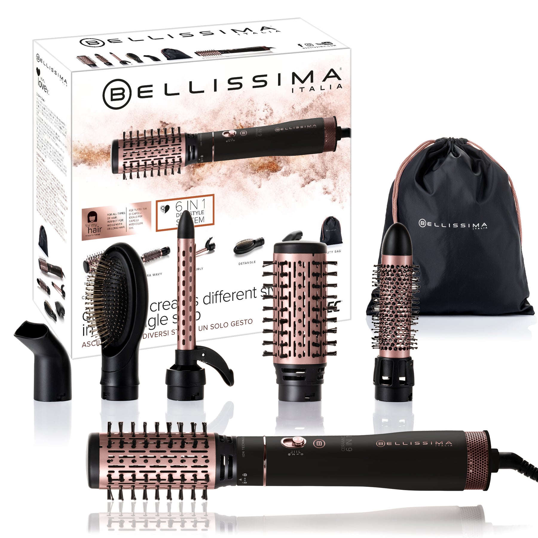 Bellissima 6 in 1 Hot Hair Styler with accessories, pouch and box