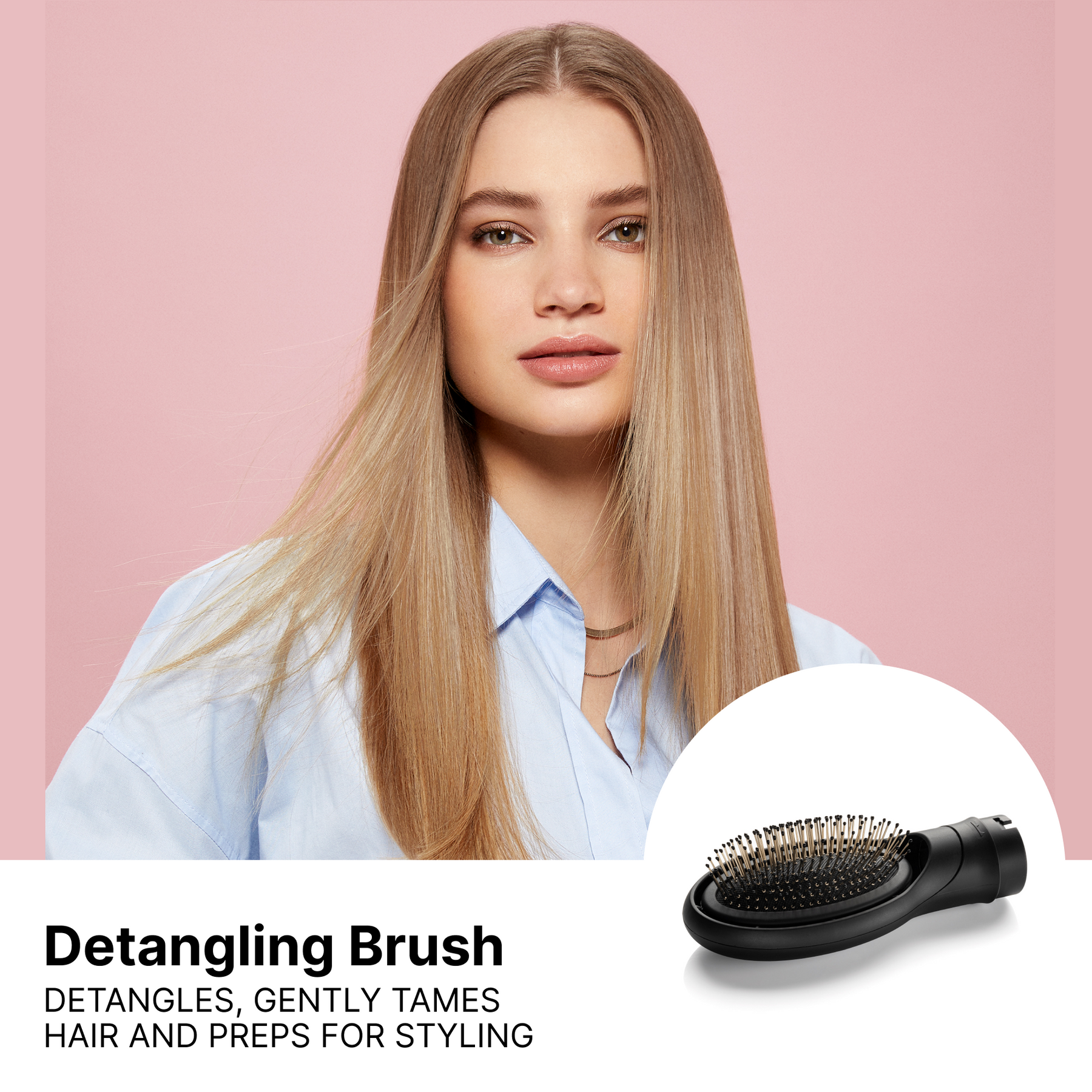 Image of model highlighting the Bellissima 6 in 1 Ceramic detangling brush