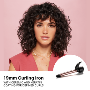 Image of model highlighting the 19mm curling iron accessory