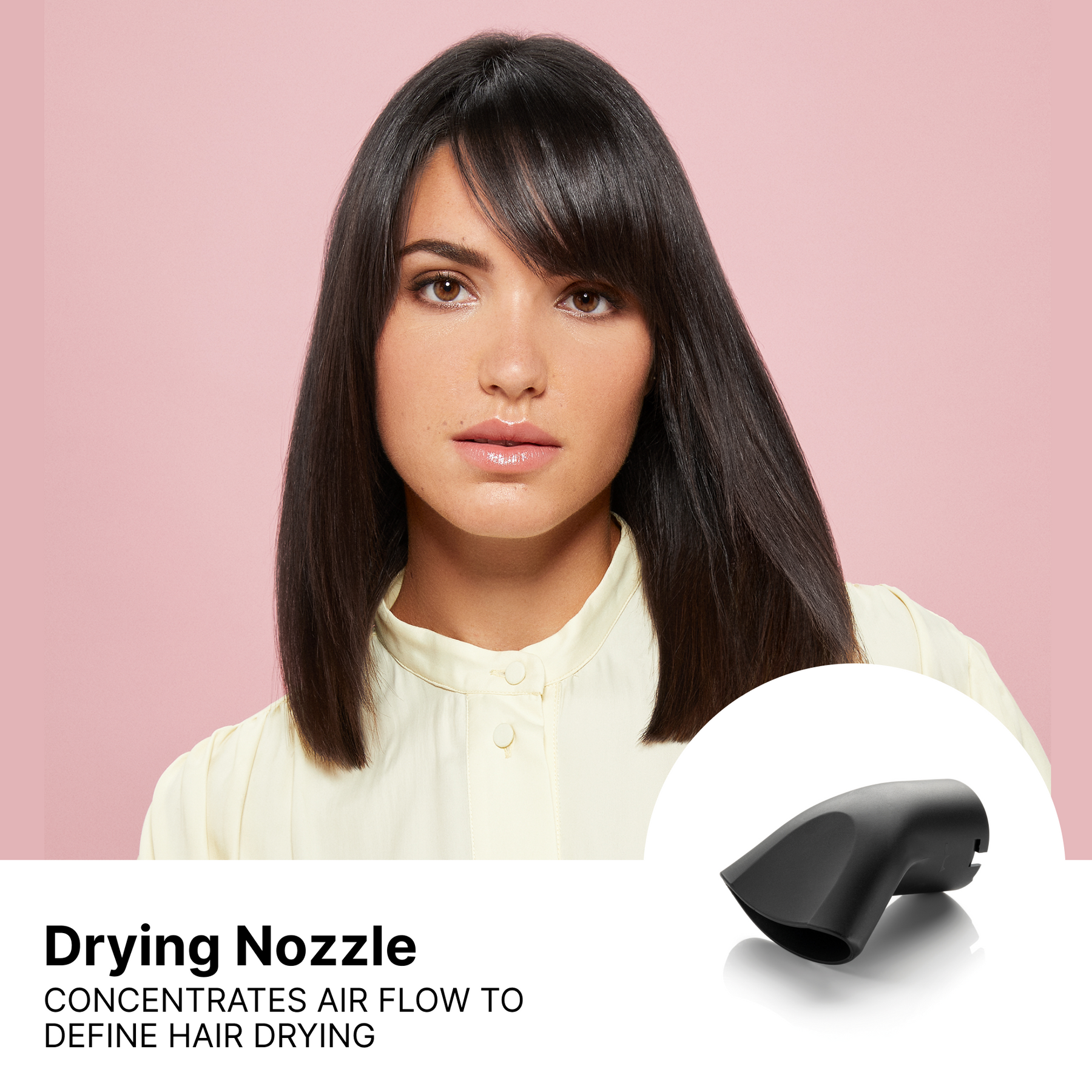 Image of model highlighting the 6 in 1 drying nozzle accessory